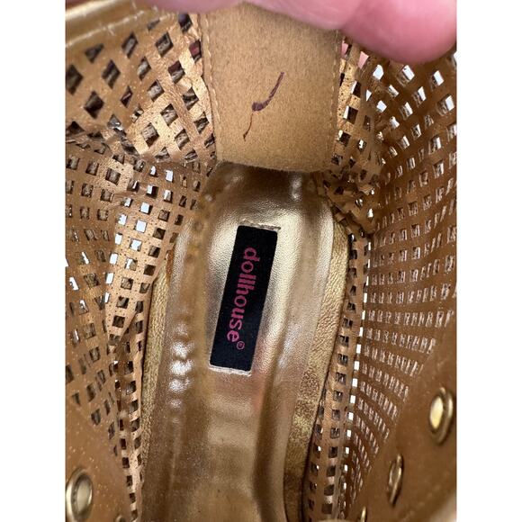 DOLL HOUSE Women's Gold Perforated Peep Toe Platform Bootie Cage 10 - Picture 4 of 10